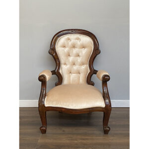 Louis XV Bergere Armchair in Chestnut Frame with Ivory Velvet Upholstery