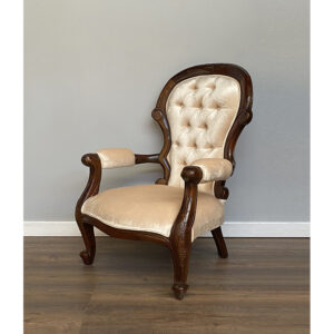 Louis XV Bergere Armchair in Chestnut Frame with Ivory Velvet Upholstery