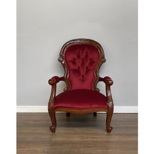 Louis XV Bergere Armchair in Chestnut Frame with Wine Velvet Upholstery