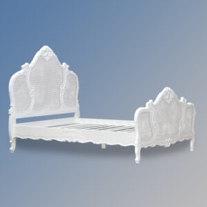 Louis XV Gabrielle Rattan Sleigh Bed in French White