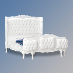 Louis Xv - Esmee Sleigh Bed in French White Frame and White Faux Leather