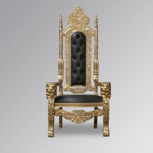 Throne Chair - Lion King - Gold Leaf Frame Upholstered in Faux Black Leather