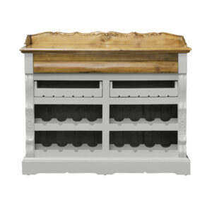 Louis XV Kitchen Sideboard With Shelves & Wine Racks - Heavy Top - Grey Colour