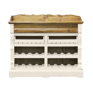 Louis XV Kitchen Sideboard With Shelves & Wine Racks - Heavy Top - Ivory Colour