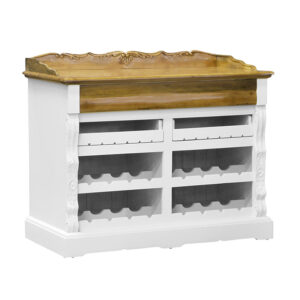 Louis XV Kitchen Sideboard With Shelves & Wine Racks - Heavy Top - French White Colour