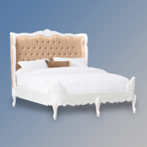 Louis XV Estee Bed in French White and Butter Brushed Velvet Upholstery