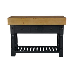 Butcher Block Kitchen Island with Three Drawers - French Noir Colour