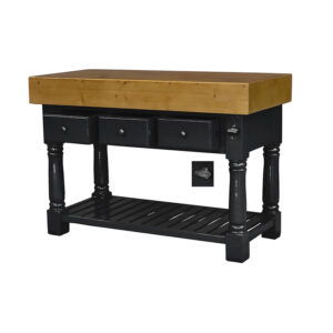 Butcher Block Kitchen Island with Three Drawers - French Noir Colour