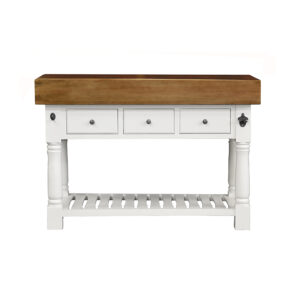 Butcher Block Kitchen Island with Three Drawers - French White Colour