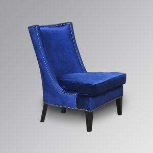 Louis XV Accent Chair - Black Frame & Nautical Blue Velvet Upholstery