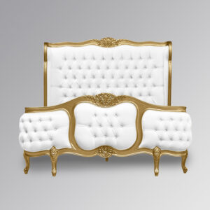 Louis XV - Esmee Sleigh Bed in Gold Frame and White Twill Upholstery