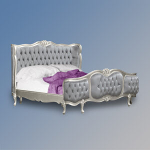 Louis XV - Esmee Sleigh Bed in Silver Frame and Grey Brushed Velvet
