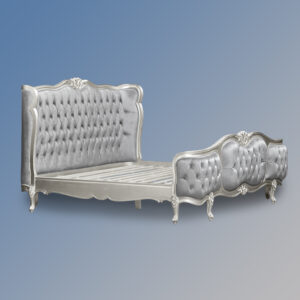 Louis XV - Esmee Sleigh Bed in Silver Frame and Grey Brushed Velvet