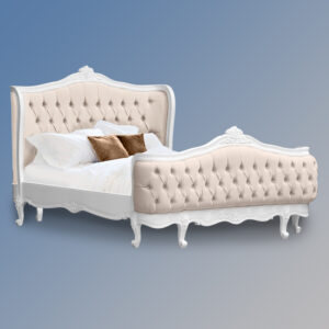 Louis XV - Violette Sleigh Bed in French White Frame and Cream Twill