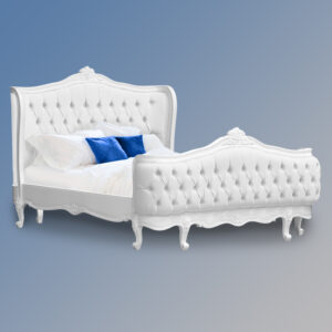 Louis XV - Violette Sleigh Bed in French White Frame and White Faux Leather