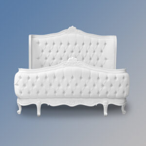 Louis XV - Violette Sleigh Bed in French White Frame and White Faux Leather