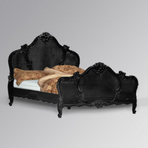 Louis XV Gabrielle Rattan Sleigh Bed in French Noir