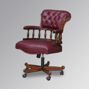 Captains Chair in Mahogany Wood & Oxblood Faux Leather