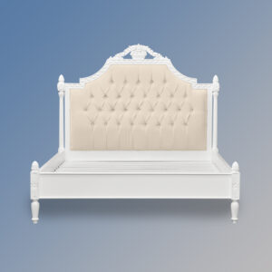 Louis XV Longchamp Bed in French White and Cream Twill Upholstery