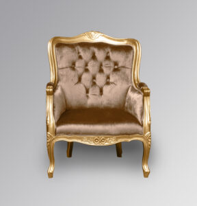 Versailles Gold Wing Chair in Glamour Sand Brushed Velvet Upholstery