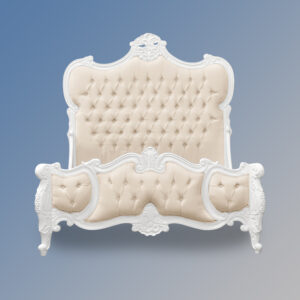 Louis XV - Genevieve Sleigh Bed in French White and Cream Twill Upholstery