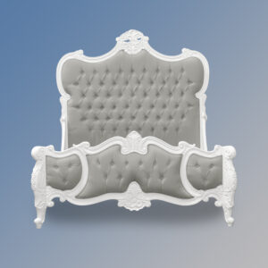 Louis XV - Genevieve Sleigh Bed in French White and Grey Twill Upholstery