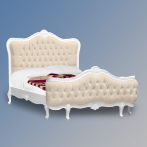 Louis XV - Montauban Sleigh Bed in French White and Cream Twill Upholstery