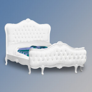 Louis XV - Montauban Sleigh Bed in French White and White Faux Leather Upholstery
