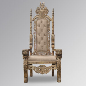 Throne Chair - Lion King - Antique Mahogany Frame Upholstered in Gold Sand Velvet