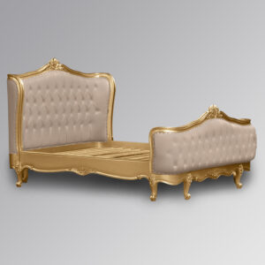 Louis XV - Violette Sleigh Bed in Gold Leaf Frame and Glamour Sand Brushed Velvet