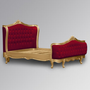 Louis XV - Violette Sleigh Bed in Gold Leaf Frame and Wine Velvet