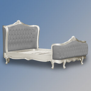 Louis XV - Violette Sleigh Bed in Silver Leaf Frame and Grey Brushed Velvet