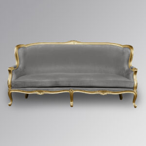 Louis XV Regal Chaise Longue in Gold Leaf with Grey Upholstery