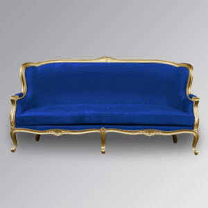 Louis XV Regal Chaise Longue in Gold Leaf with Nautical Blue Upholstery