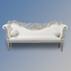 Louis XV Cleopatra Chaise Longue - Silver Leaf Frame with White Faux Leather