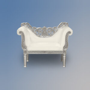 Louis XV Cleopatra Armchair - Silver Leaf Frame with White Faux Leather