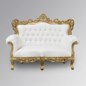 Pompidou Two Seater Chair - Gold Frame with White Faux Leather