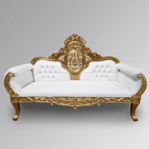 Louis XV Noor Chaise Longue - Gold Frame with White Faux Leather