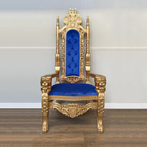 Lion King Throne Chair - Gold Frame with Nautical Blue Velvet
