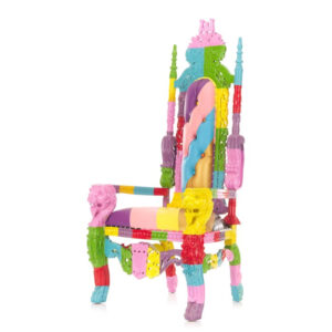 Lion King Throne Chair - Multicoloured Rainbow Frame with Patchwork Faux Leather Upholstery