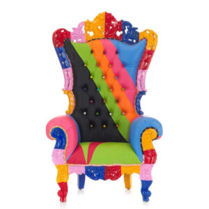 Lazarus Throne Chair - Rainbow Frame with Multicoloured Faux Leather Upholstery