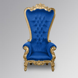 Throne Chair – Lazarus King - Gold Frame with Nautical Blue Velvet Upholstery