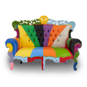 Pompidou Two Seater Chair - Multicolour Frame with Rainbow Faux Leather