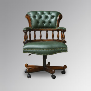 Captains Chair in Mahogany Wood & Green Faux Leather