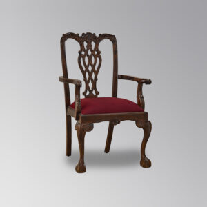 Chippendale Armchair with Plush Red Velvet