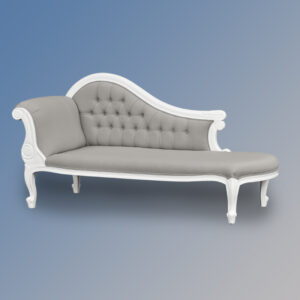 Louis Xv - Chaise Longue - French White & Grey Twill Upholstery
