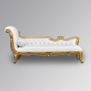 Louis XV Chaumont Chaise Longue - Gold Leaf Frame with White Faux Leather