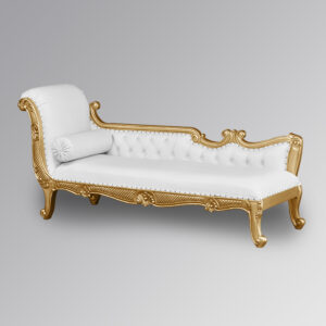 Louis XV Chaumont Chaise Longue - Gold Leaf Frame with White Faux Leather