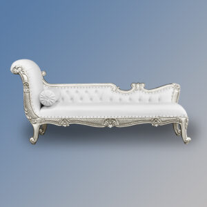 Louis XV Chaumont Chaise Longue - Silver Leaf Frame with White Faux Leather
