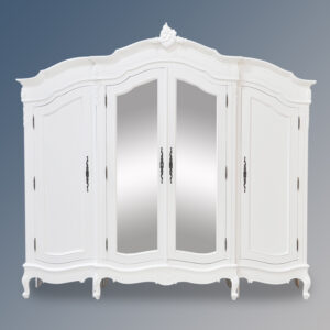 Louis XV - Quadruple Armoire Solid Doors With Two Centre Mirrors - French White Colour